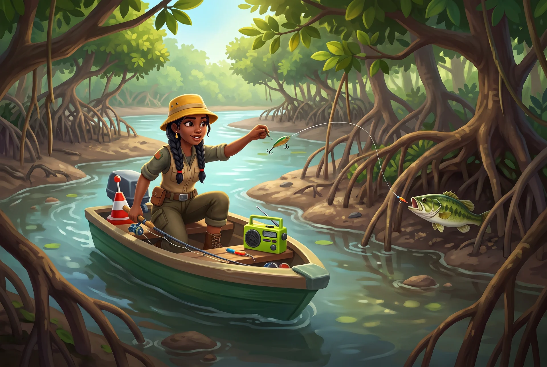 Stylised fictional dispatch scene for Mangrove Switchback